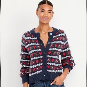 Old Navy Hearts & Flowers Red Navy Patterned NWT 2025 Cardigan Size M